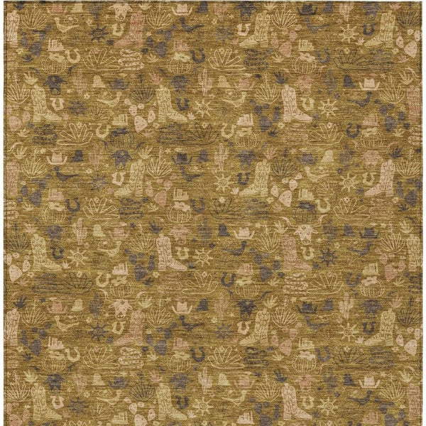 Walnut Gold Stars Washable Polyester Indoor Outdoor Low Pile Area Rug for Living Spaces
