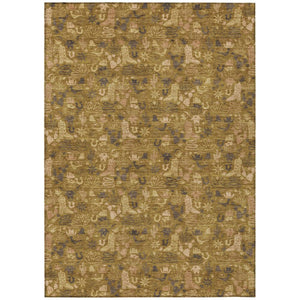 Walnut Gold Stars Washable Polyester Indoor Outdoor Low Pile Area Rug for Living Spaces