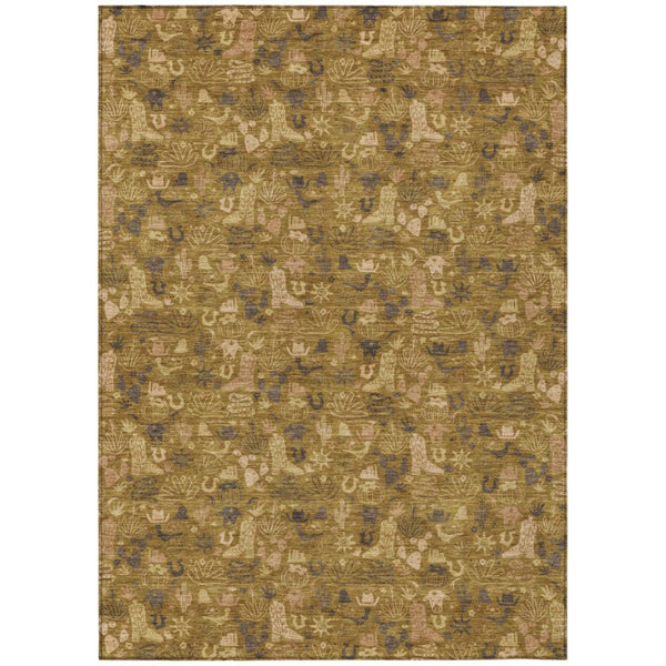 Walnut Gold Stars Washable Polyester Indoor Outdoor Low Pile Area Rug for Living Spaces
