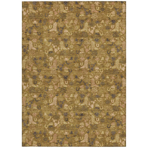 Walnut Gold Stars Washable Polyester Indoor Outdoor Low Pile Area Rug for Living Spaces