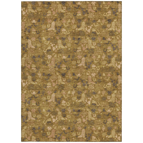 Walnut Gold Stars Washable Polyester Indoor Outdoor Low Pile Area Rug for Living Spaces