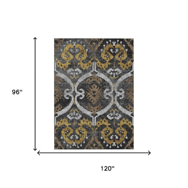 Ikat Washable Polyester Area Rug for Indoor Outdoor Patios Entryways and High Traffic Rooms