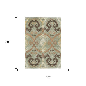 Ikat Polyester Area Rug Washable Fade Resistant for Indoor Outdoor Patio and High Traffic Rooms