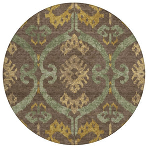 8 Ft Round Ikat Polyester Area Rug Machine Washable for Indoor Outdoor Living