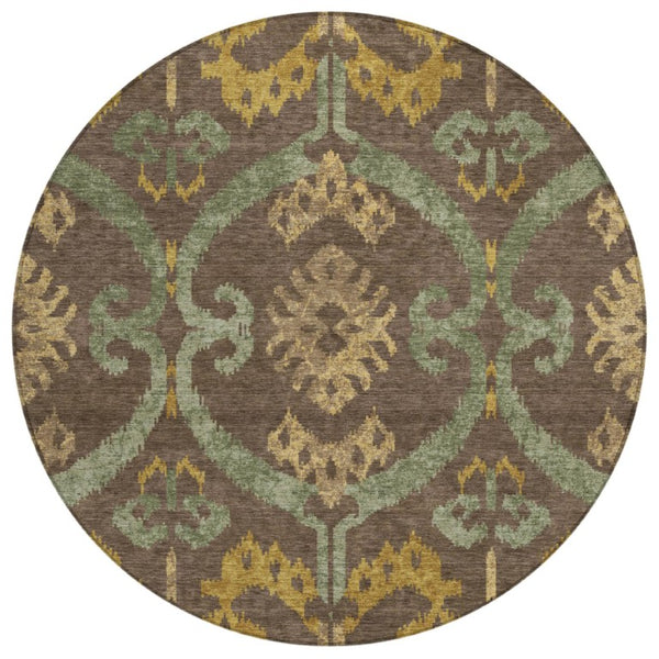 8 Ft Round Ikat Polyester Area Rug Machine Washable for Indoor Outdoor Living