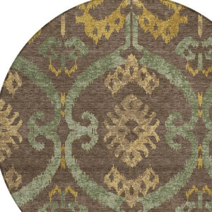 HomeRoots 8 Ft Round Ikat Polyester Area Rug Machine Washable for Indoor Outdoor Living 733398