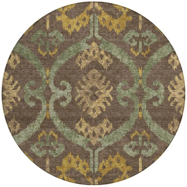8 Ft Round Ikat Polyester Area Rug Machine Washable for Indoor Outdoor Living