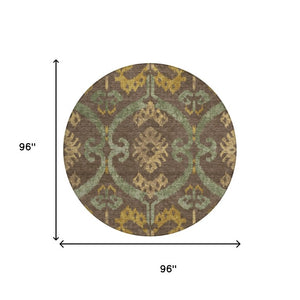 8 Ft Round Ikat Polyester Area Rug Machine Washable for Indoor Outdoor Living
