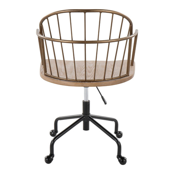 English Elm Riley Farmhouse Adjustable Office Chair - Rustic White-Washed Wood & Antique Copper Metal Design B202P223952-GIGA