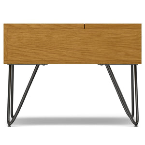 English Elm Hunter Solid Oak Lift Top Coffee Table with Hidden Storage and Iron Hairpin Legs B136P429091