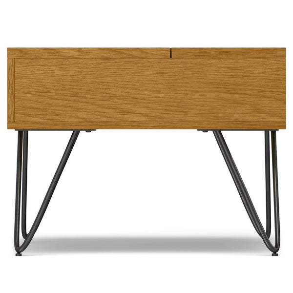 English Elm Hunter Solid Oak Lift Top Coffee Table with Hidden Storage and Iron Hairpin Legs B136P429091