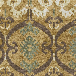 Gold Brown Ikat Polyester Area Rug Machine Washable for Indoor Outdoor Patio Use