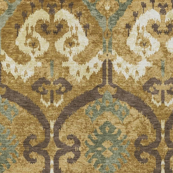 HomeRoots Gold Brown Ikat Polyester Area Rug Machine Washable for Indoor Outdoor Patio Use 9' x 12' 733406