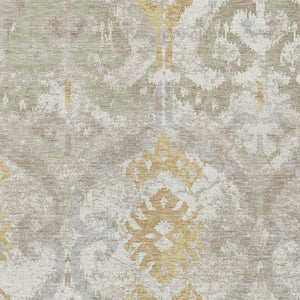 Ikat Patterned Polyester Area Rug Machine Washable Indoor Outdoor Use Neutral Ivory Linen Tones