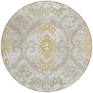 8 Ft Round Ikat Washable Polyester Area Rug for Indoor Outdoor Patios and Living Rooms