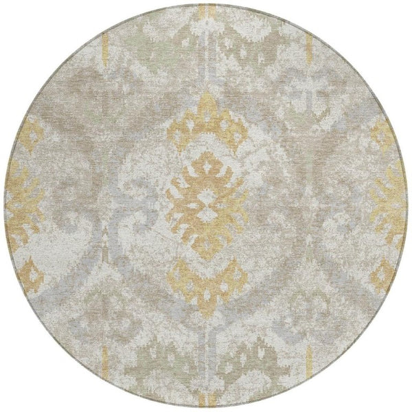 8 Ft Round Ikat Washable Polyester Area Rug for Indoor Outdoor Patios and Living Rooms