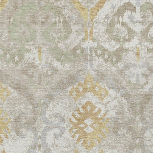 Ikat Patterned Polyester Area Rug Machine Washable Indoor Outdoor Use Neutral Ivory Linen Tones
