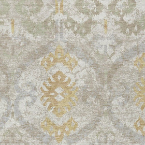 HomeRoots Ikat Patterned Polyester Area Rug Machine Washable Indoor Outdoor Use Neutral Ivory Linen Tones 10' x 14' 733413