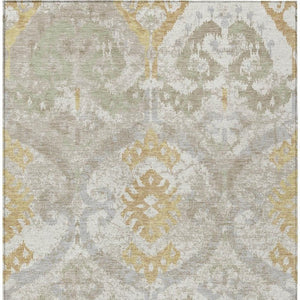 Ikat Patterned Polyester Area Rug Machine Washable Indoor Outdoor Use Neutral Ivory Linen Tones