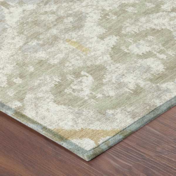 Ikat Patterned Polyester Area Rug Machine Washable Indoor Outdoor Use Neutral Ivory Linen Tones