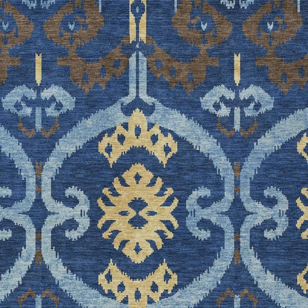 Navy Ikat Washable Polyester Area Rug for Indoor Outdoor Patio Family Room Coastal Living