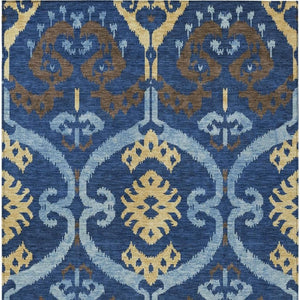 Navy Ikat Washable Polyester Area Rug for Indoor Outdoor Patio Family Room Coastal Living