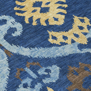 Navy Ikat Washable Polyester Area Rug for Indoor Outdoor Patio Family Room Coastal Living
