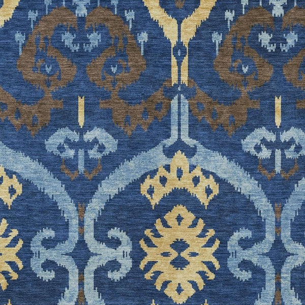 HomeRoots Navy Ikat Washable Polyester Area Rug for Indoor Outdoor Patio Family Room Coastal Living 8' x 10' 733417