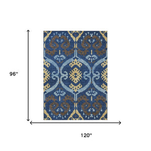 Navy Ikat Washable Polyester Area Rug for Indoor Outdoor Patio Family Room Coastal Living