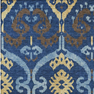 Navy Ikat Washable Polyester Area Rug for Indoor Outdoor Patio Family Room Coastal Living