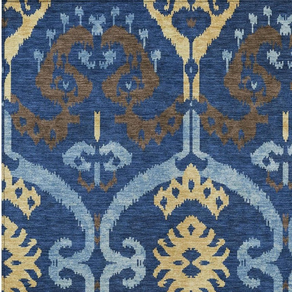 Navy Ikat Washable Polyester Area Rug for Indoor Outdoor Patio Family Room Coastal Living