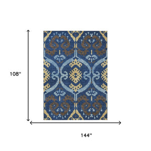 Navy Ikat Washable Polyester Area Rug for Indoor Outdoor Patio Family Room Coastal Living