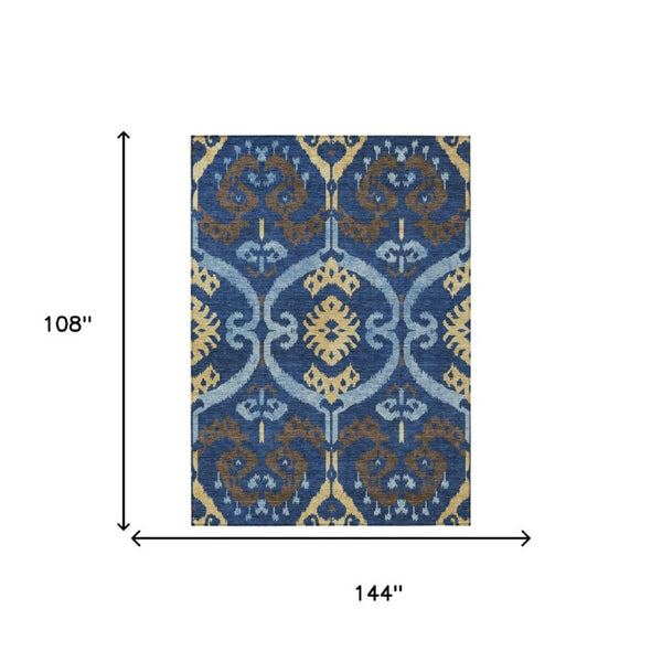 Navy Ikat Washable Polyester Area Rug for Indoor Outdoor Patio Family Room Coastal Living