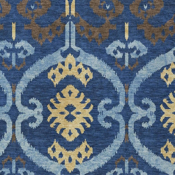 Navy Ikat Washable Polyester Area Rug for Indoor Outdoor Patio Family Room Coastal Living
