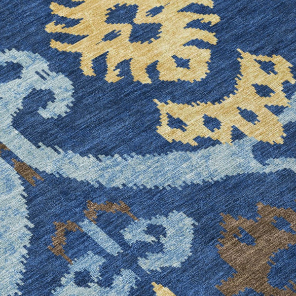 Navy Ikat Washable Polyester Area Rug for Indoor Outdoor Patio Family Room Coastal Living