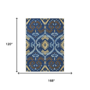 Navy Ikat Washable Polyester Area Rug for Indoor Outdoor Patio Family Room Coastal Living