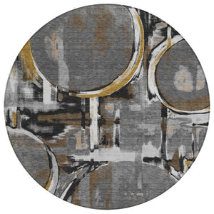 8 Foot Round Abstract Washable Polyester Area Rug for Patio Entryway or Family Room