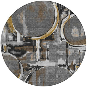 8 Foot Round Abstract Washable Polyester Area Rug for Patio Entryway or Family Room