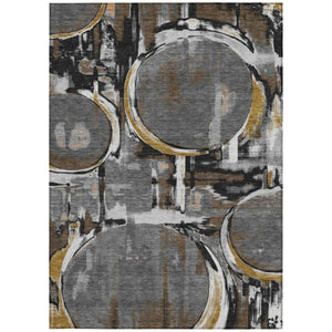 8 X 10 Abstract Gray Graphite Washable Polyester Rug for Indoor Outdoor Spaces