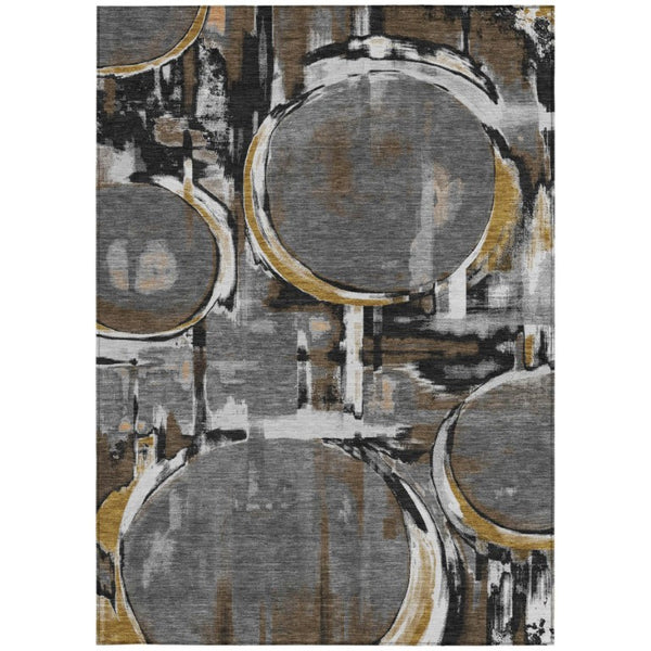 8 X 10 Abstract Gray Graphite Washable Polyester Rug for Indoor Outdoor Spaces