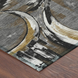 8 X 10 Abstract Gray Graphite Washable Polyester Rug for Indoor Outdoor Spaces