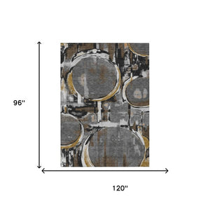 8 X 10 Abstract Gray Graphite Washable Polyester Rug for Indoor Outdoor Spaces