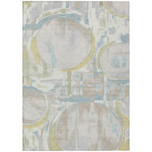 Ivory Pearl Abstract Washable Polyester Area Rug for Stylish Indoor Outdoor Living Spaces