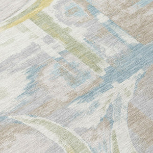 Ivory Pearl Abstract Washable Polyester Area Rug for Stylish Indoor Outdoor Living Spaces