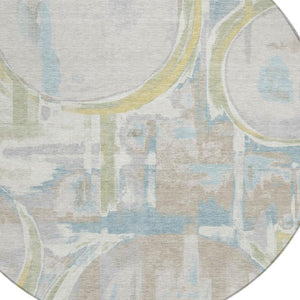 HomeRoots 8 Ft Round Abstract Ivory Washable Polyester Rug for Indoor Outdoor Living Spaces 733428