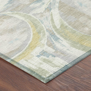8 Ft Round Abstract Ivory Washable Polyester Rug for Indoor Outdoor Living Spaces