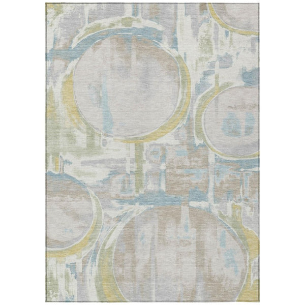 Ivory Pearl Abstract Washable Polyester Area Rug for Stylish Indoor Outdoor Living Spaces