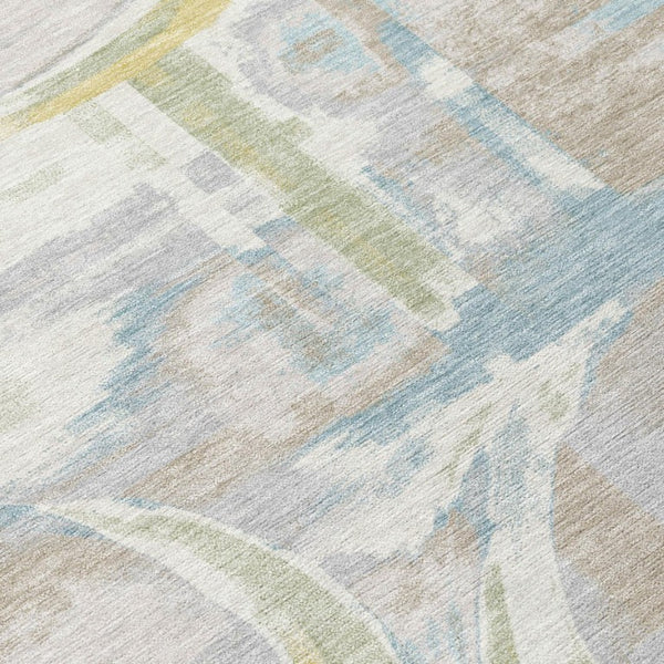 Ivory Pearl Abstract Washable Polyester Area Rug for Stylish Indoor Outdoor Living Spaces