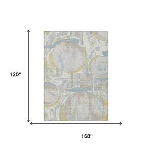 Ivory Pearl Abstract Washable Polyester Area Rug for Stylish Indoor Outdoor Living Spaces