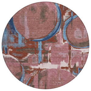 8' Round Abstract Polyester Area Rug Machine Washable for Indoor Outdoor Spaces